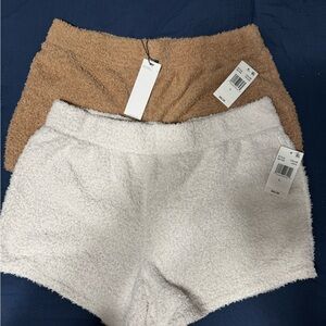 Steve Madden High Waist Fleece Shorts - White and Tan